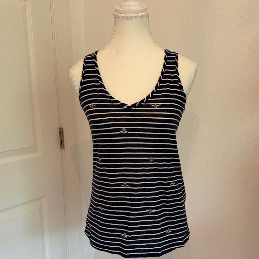 Joules Blue and White with Bees Striped Women's Tank Top